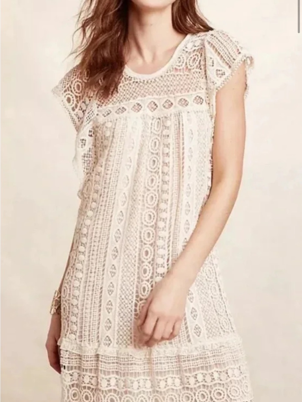 Anthropologie Cream Crochet Lace midi dress